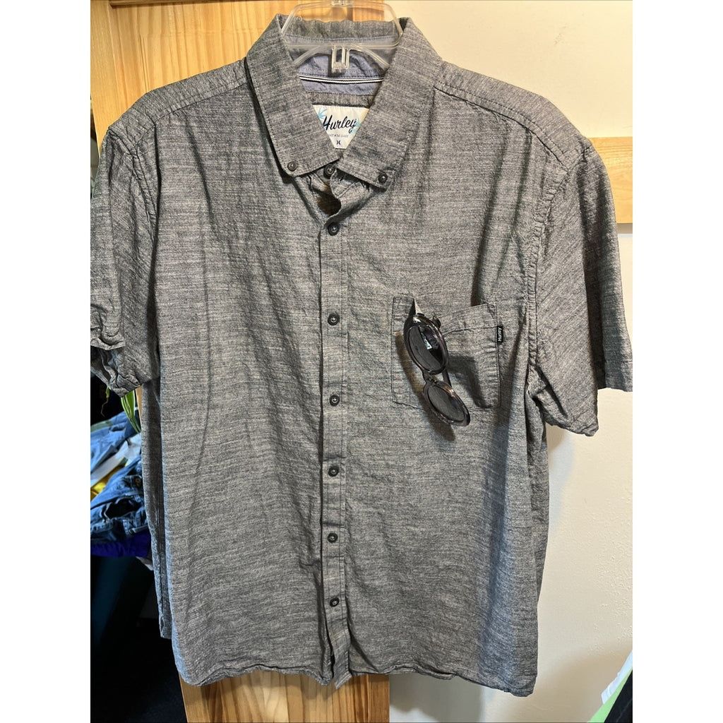 Hurley Button Down Shirt Dark Gray Chambray Asphalt Streetwear Men's Size XL