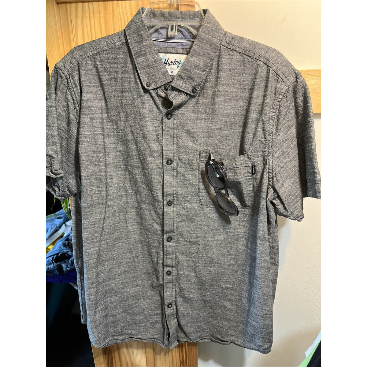 Hurley Button Down Shirt Dark Gray Chambray Asphalt Streetwear Men's Size XL