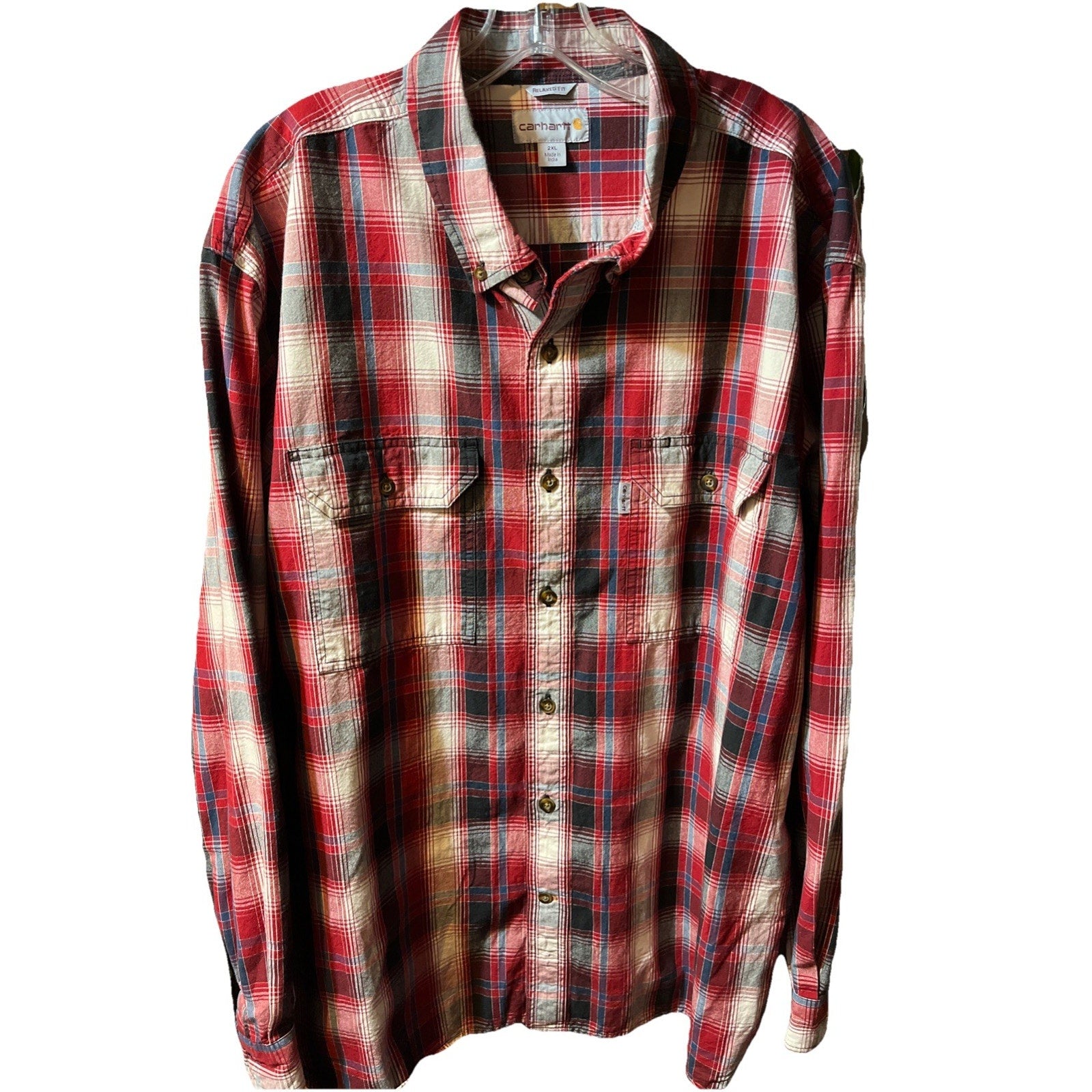 Carhartt Shirt Mens XXL Red Plaid Outdoor Relaxed Fit Button Workwear Western