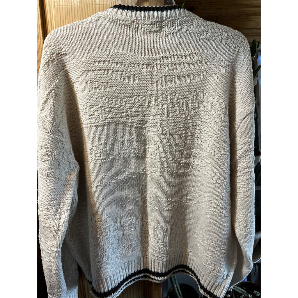 Vintage 90s St Johns Bay Knit Sweater XL White Deer Embroidered Nature USA