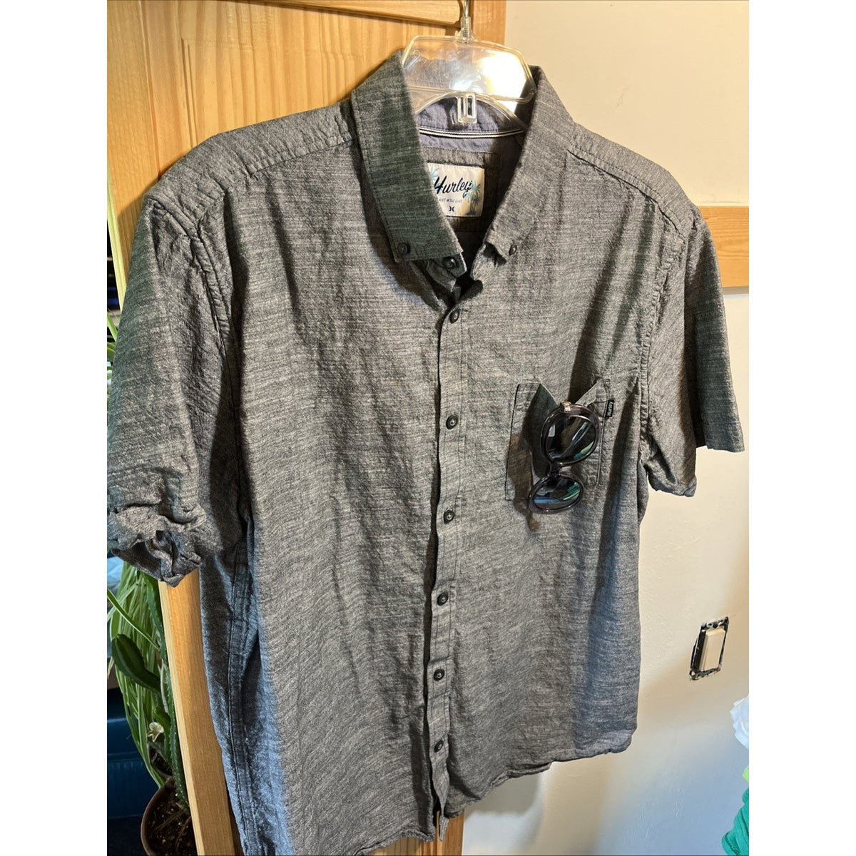Hurley Button Down Shirt Dark Gray Chambray Asphalt Streetwear Men's Size XL