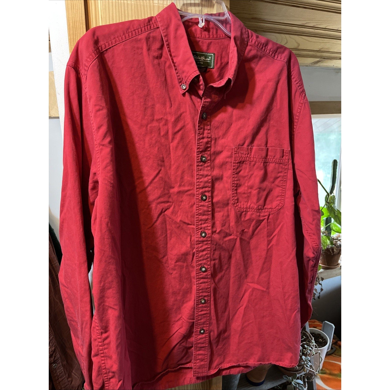 Eddie Bauer Shirt Mens XLT Red Canvas Long Sleeve Button Down Outdoor Casual