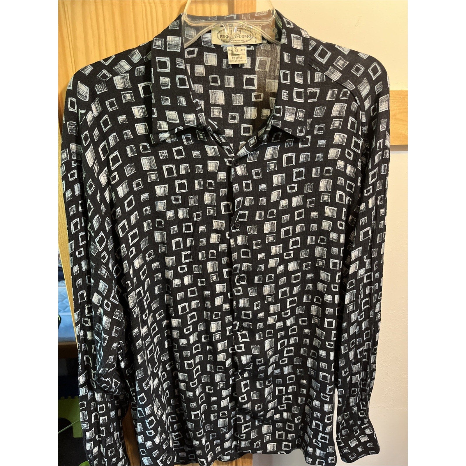 Pronto Uomo Firenze Vintage Men’s Nylon Shirt XL 54 Black LS Button Up Disco