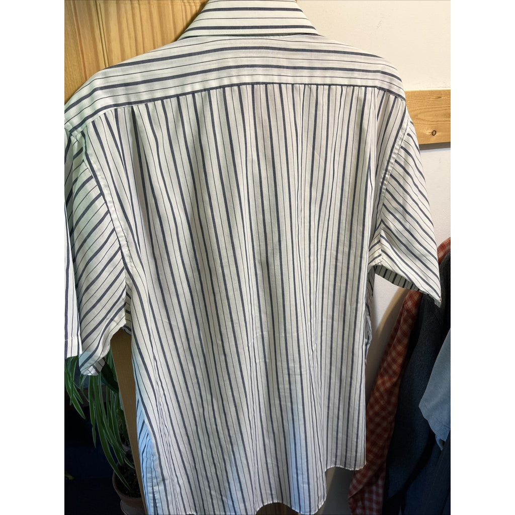 VTG Charter Master Button Short Sleeve Men’s 17 White Blue Striped Cotton Poly