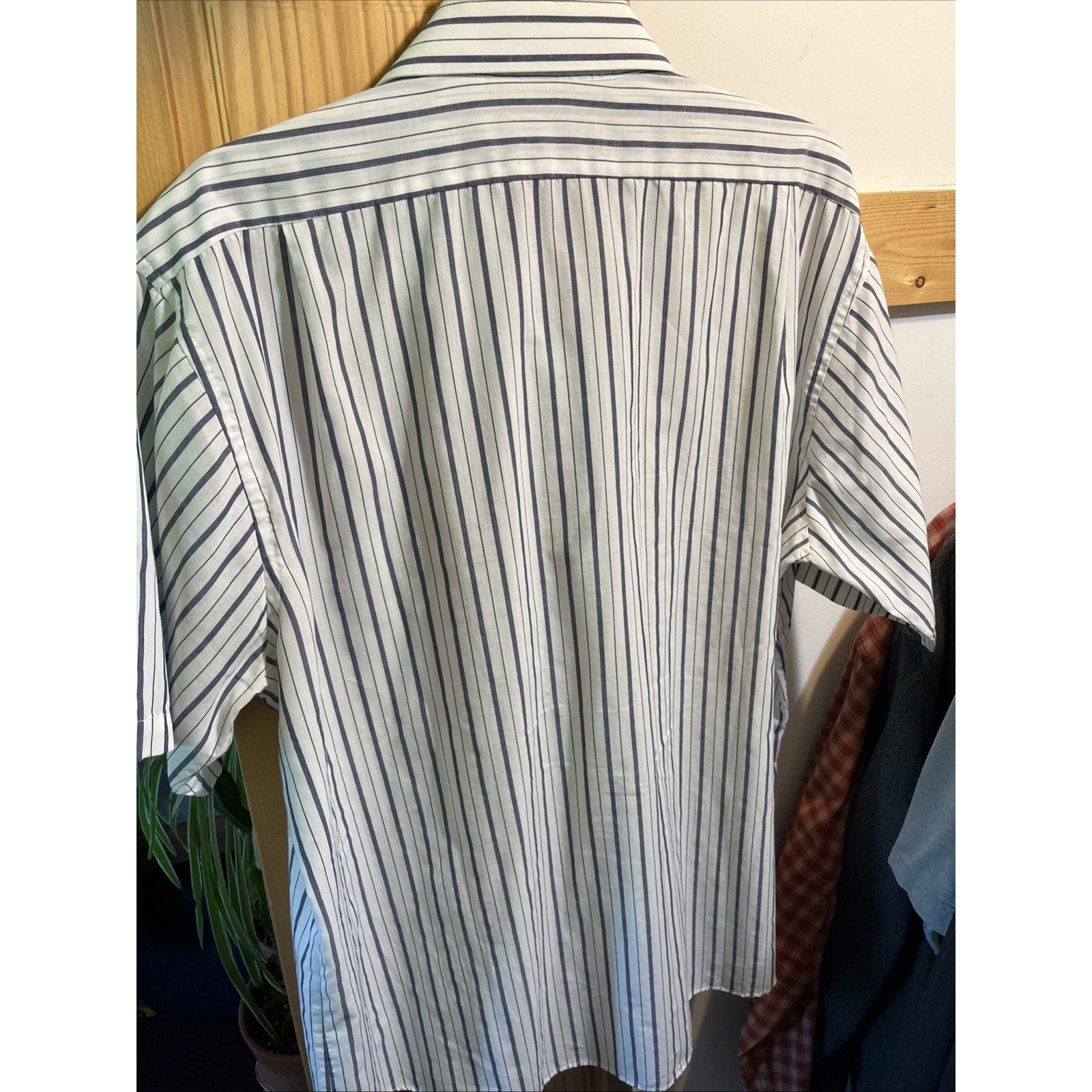 VTG Charter Master Button Short Sleeve Men’s 17 White Blue Striped Cotton Poly