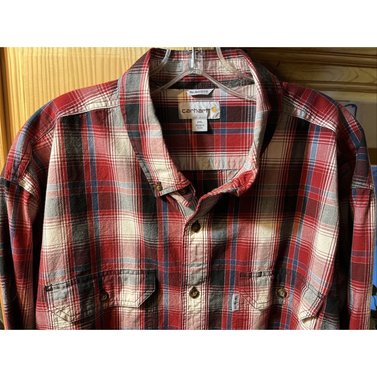 Carhartt Shirt Mens XXL Red Plaid Outdoor Relaxed Fit Button Workwear Western