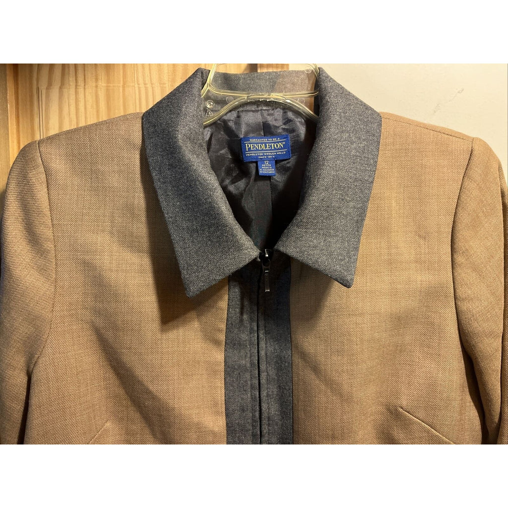 Pendleton Women’s 12 Petite Brown Virgin Wool Long Sleeve Full Zip Blazer Jacket