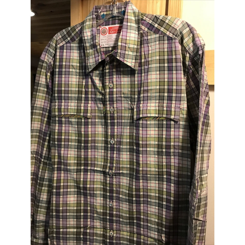 Robert Graham Men’s L Green Purple Plaid Long Sleeve Button Down Cotton Shirt
