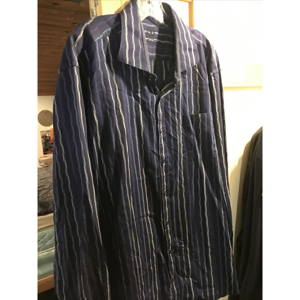 Bugatchi Uomo Men’s XXL Blue Striped Long Sleeve Button Down Cotton Shirt