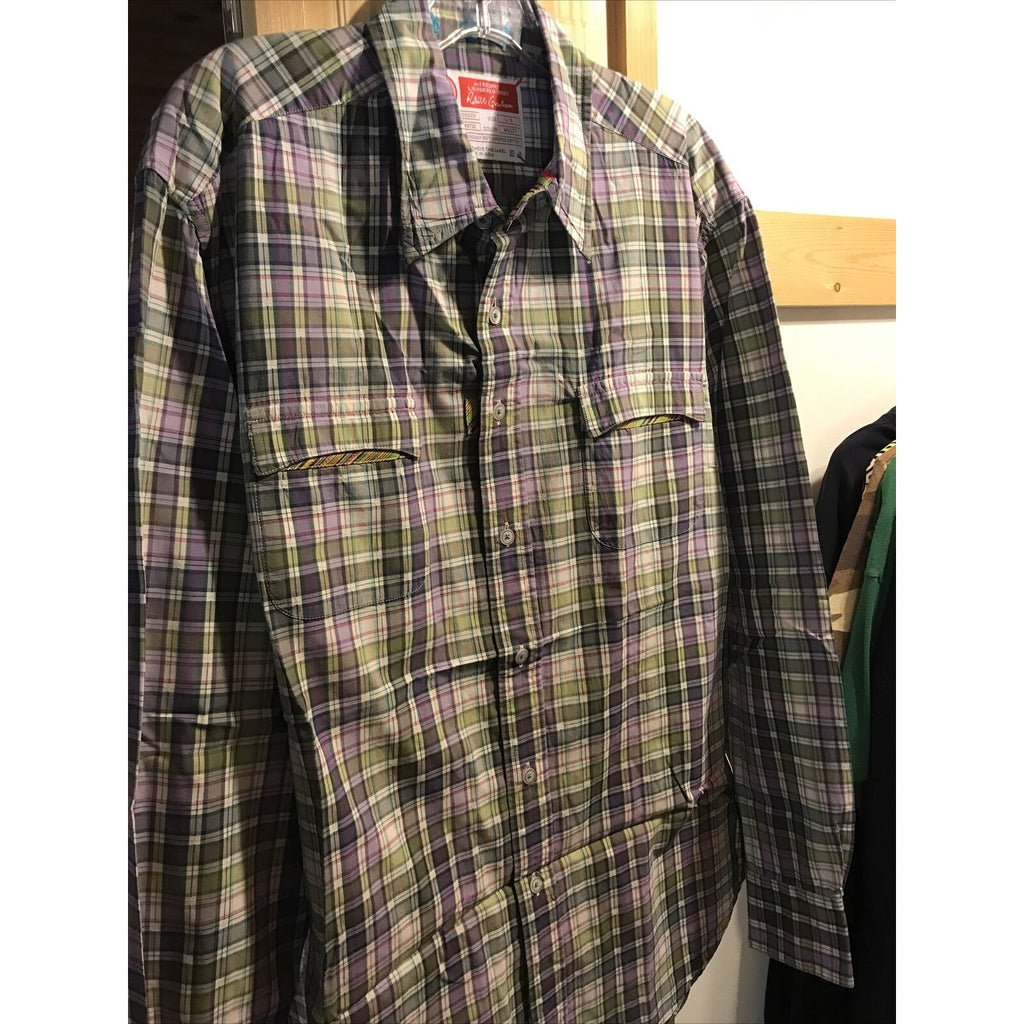 Robert Graham Men’s L Green Purple Plaid Long Sleeve Button Down Cotton Shirt