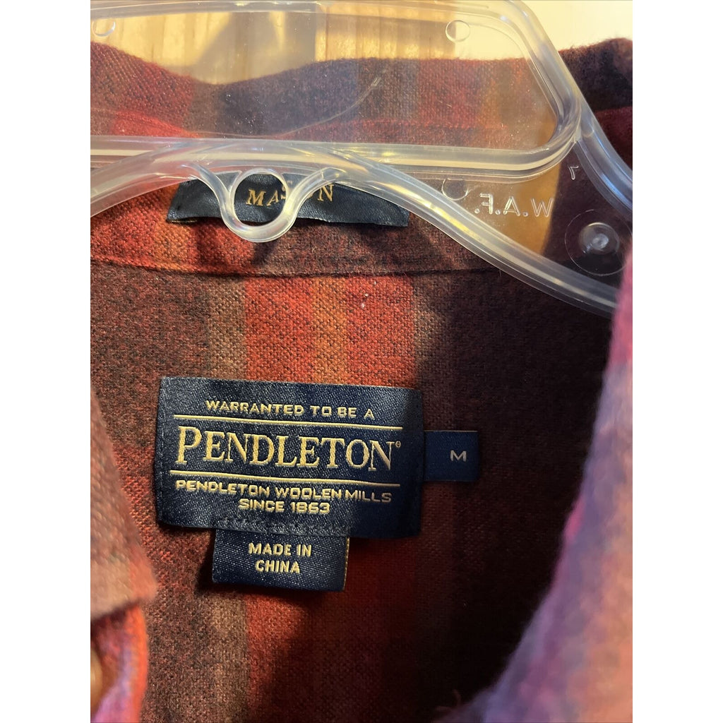 Pendleton mason men’s M red plaid long sleeve button down cotton flannel shirt