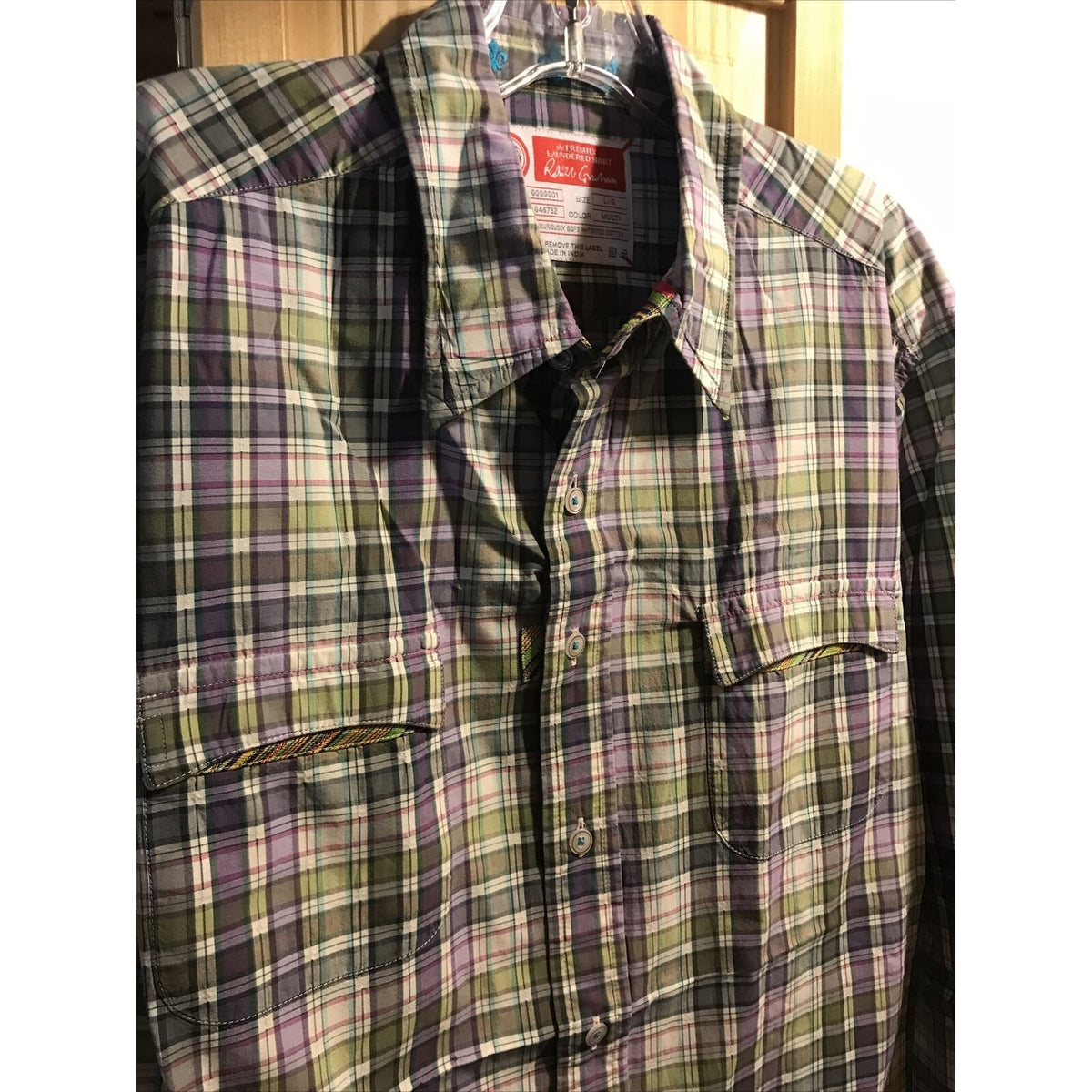 Robert Graham Men’s L Green Purple Plaid Long Sleeve Button Down Cotton Shirt
