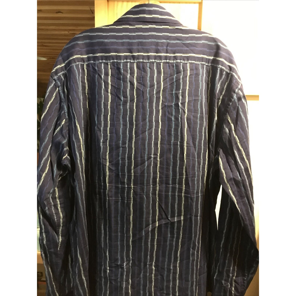 Bugatchi Uomo Men’s XXL Blue Striped Long Sleeve Button Down Cotton Shirt