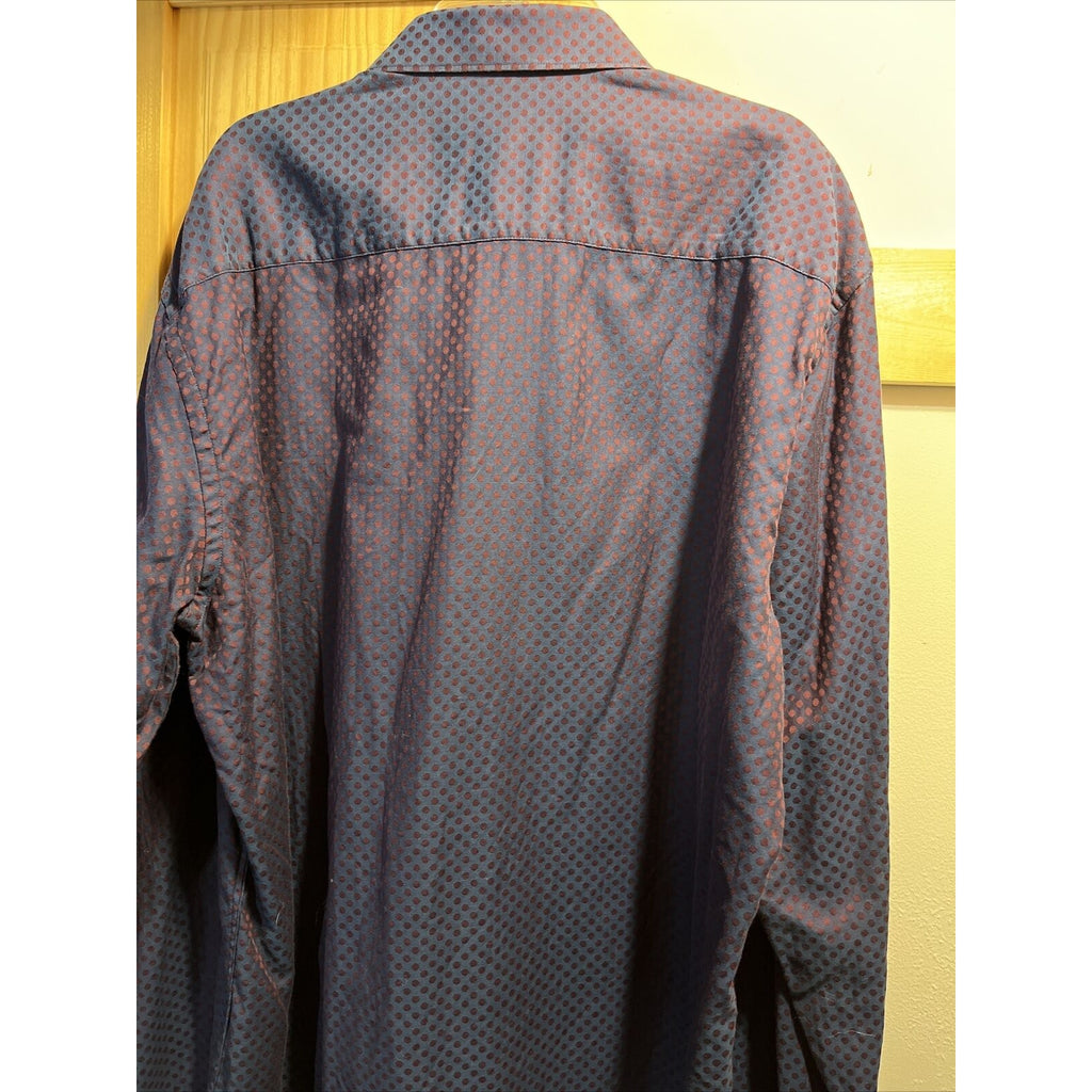 Bugatchi Uomo Men’s L Purple Geometric Dot Long Sleeve Button Down Cotton Shirt