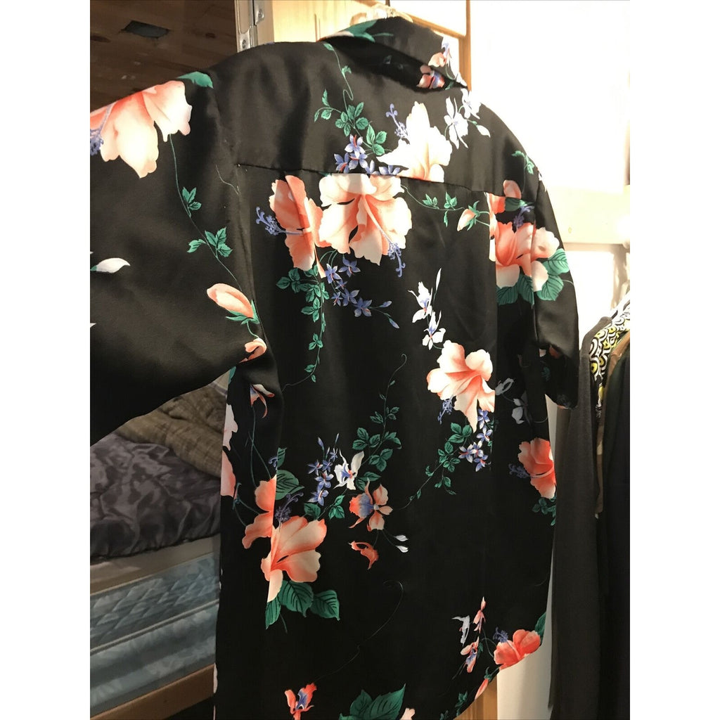 Hawaii Nei Honolulu Vintage Men’s L Black Floral Short Sleeve Button Shirt