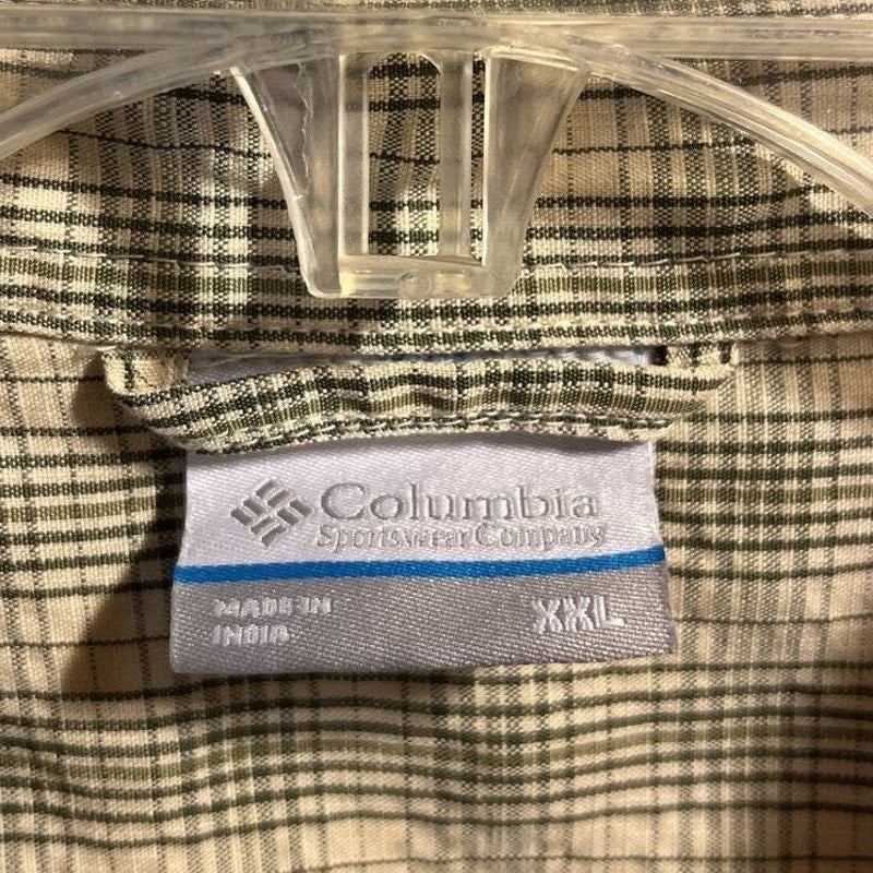 Columbia Sportswear Men’s XXL Beige Check Short Sleeve Button Down Cotton Shirt