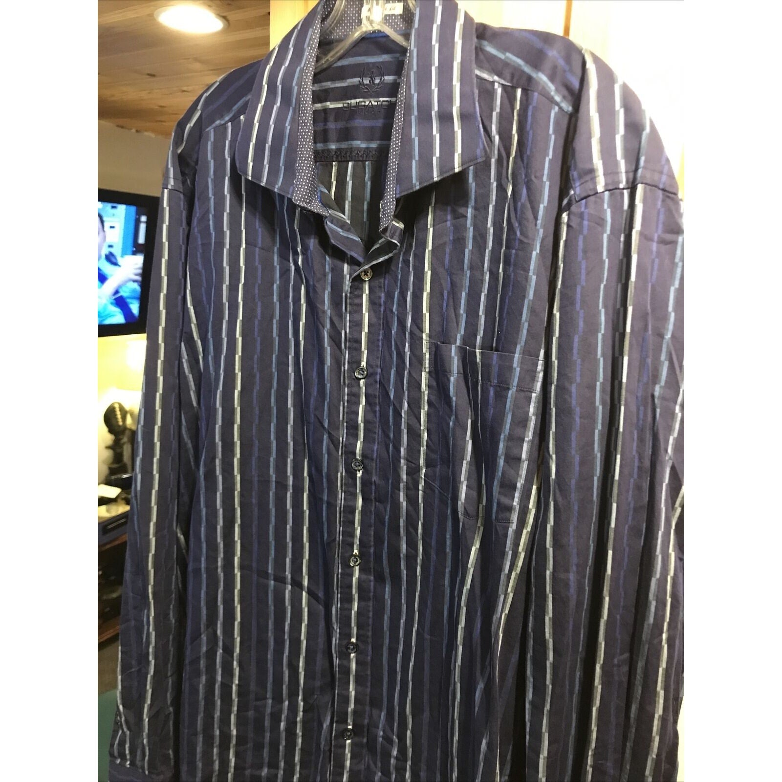 Bugatchi Uomo Men’s XXL Blue Striped Long Sleeve Button Down Cotton Shirt