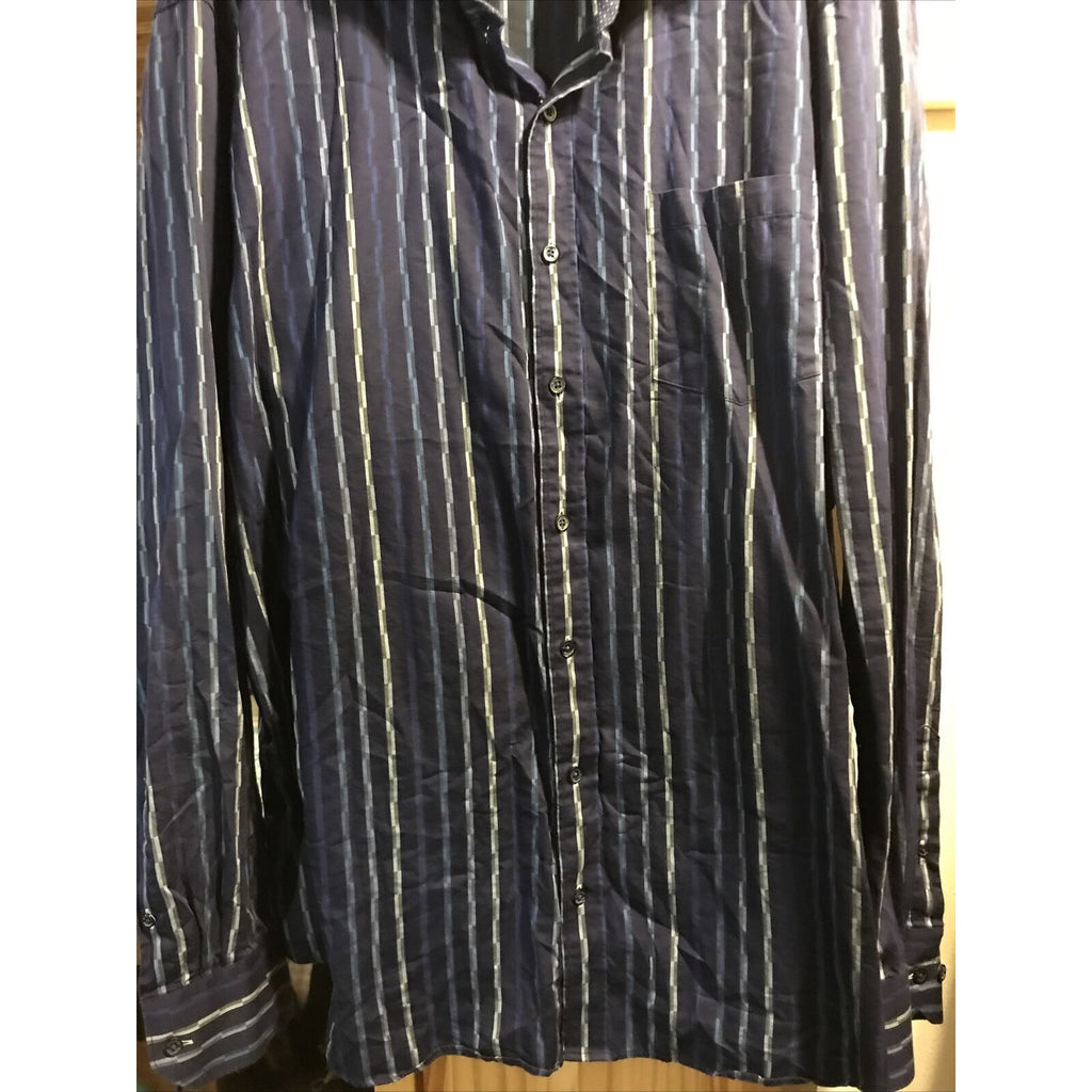 Bugatchi Uomo Men’s XXL Blue Striped Long Sleeve Button Down Cotton Shirt
