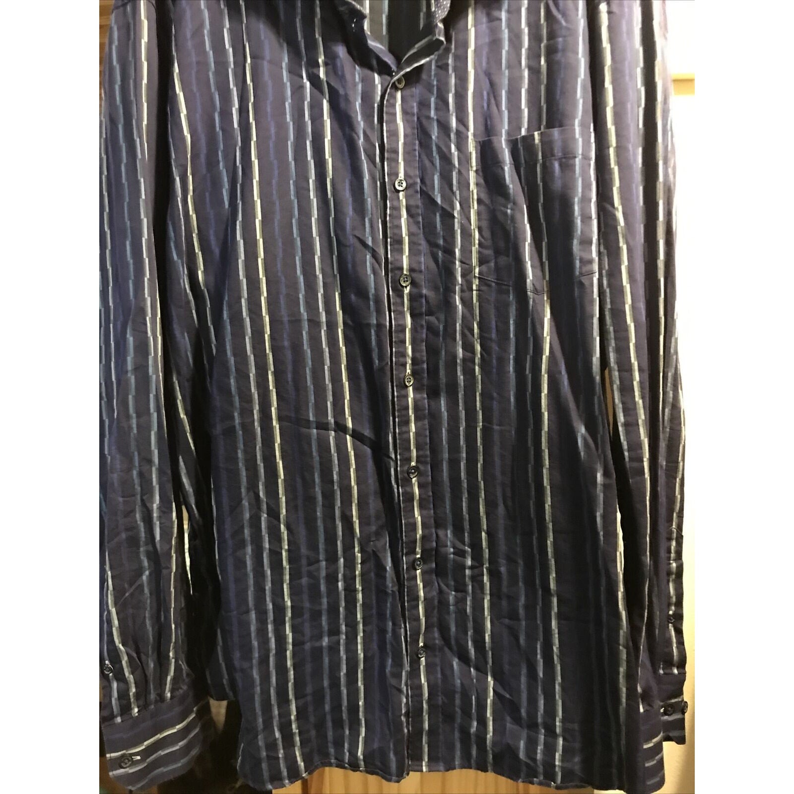 Bugatchi Uomo Men’s XXL Blue Striped Long Sleeve Button Down Cotton Shirt