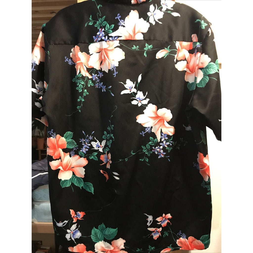 Hawaii Nei Honolulu Vintage Men’s L Black Floral Short Sleeve Button Shirt