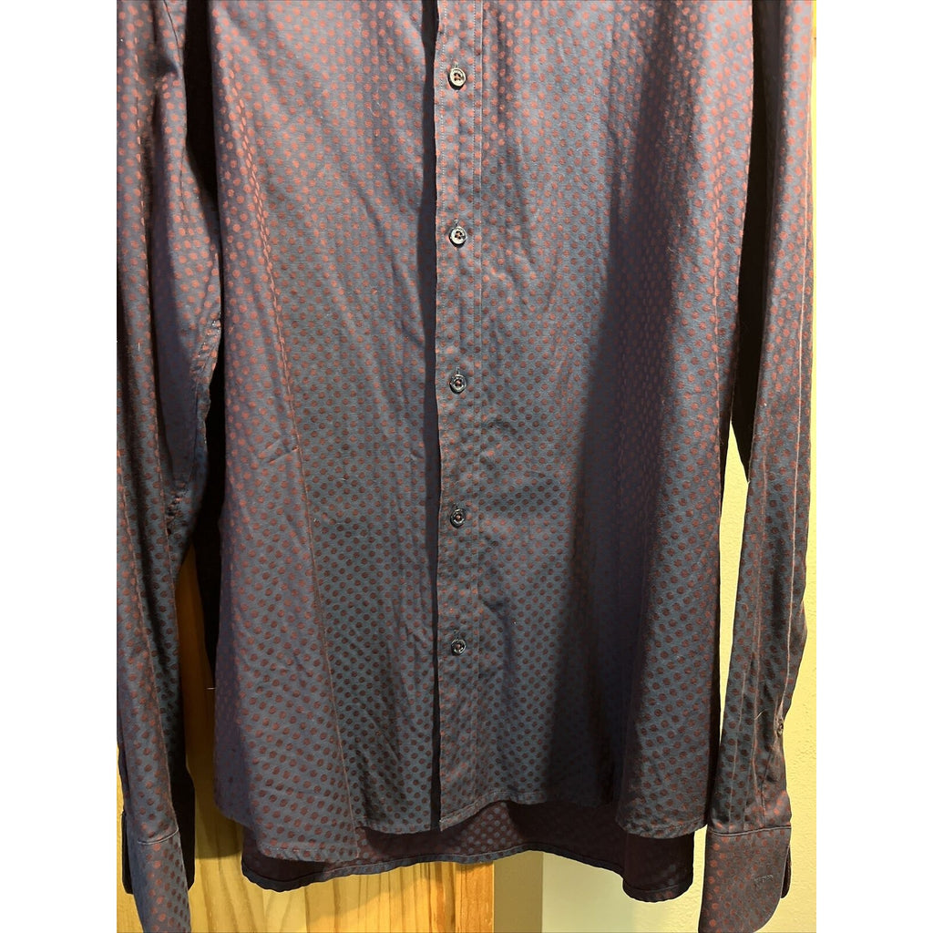 Bugatchi Uomo Men’s L Purple Geometric Dot Long Sleeve Button Down Cotton Shirt
