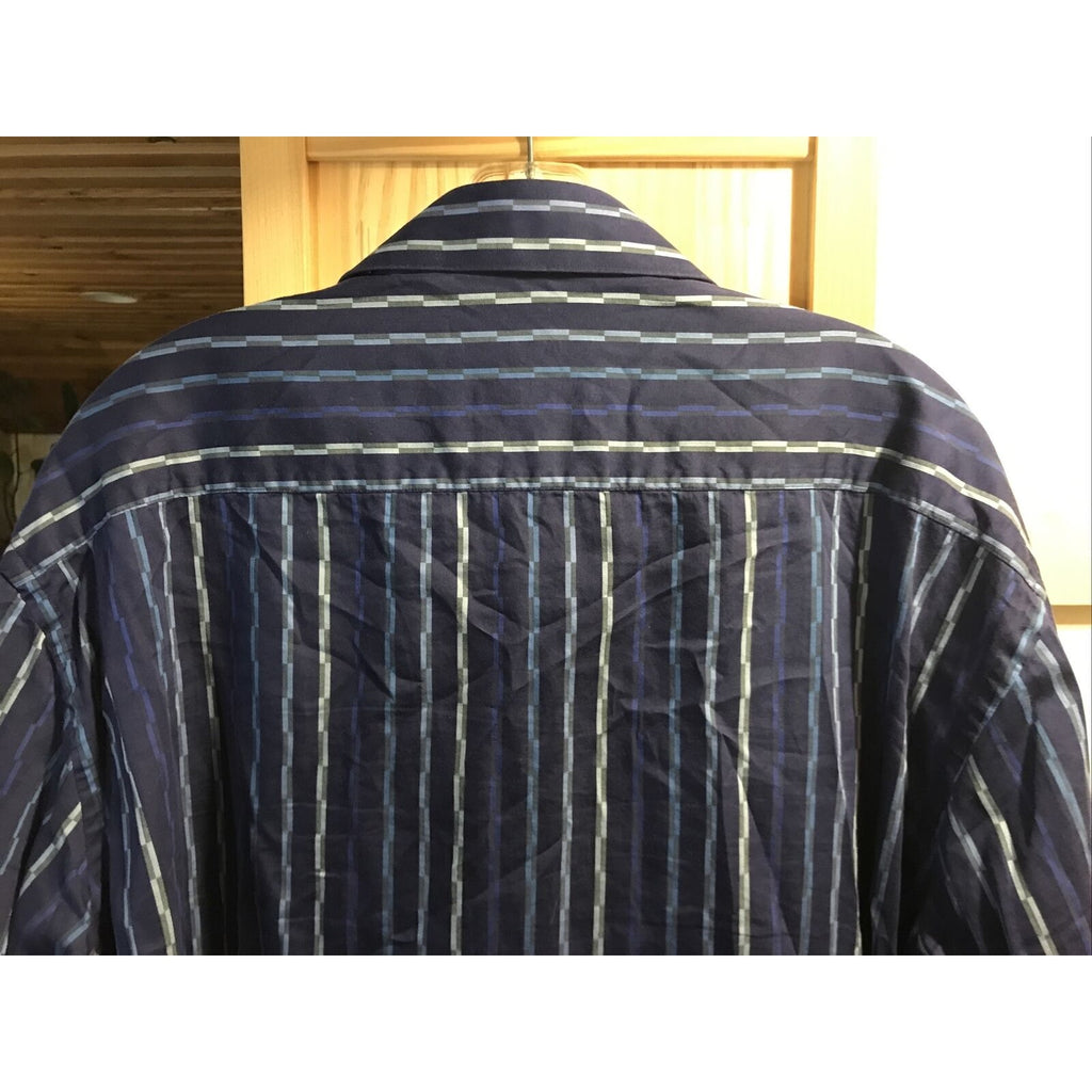 Bugatchi Uomo Men’s XXL Blue Striped Long Sleeve Button Down Cotton Shirt