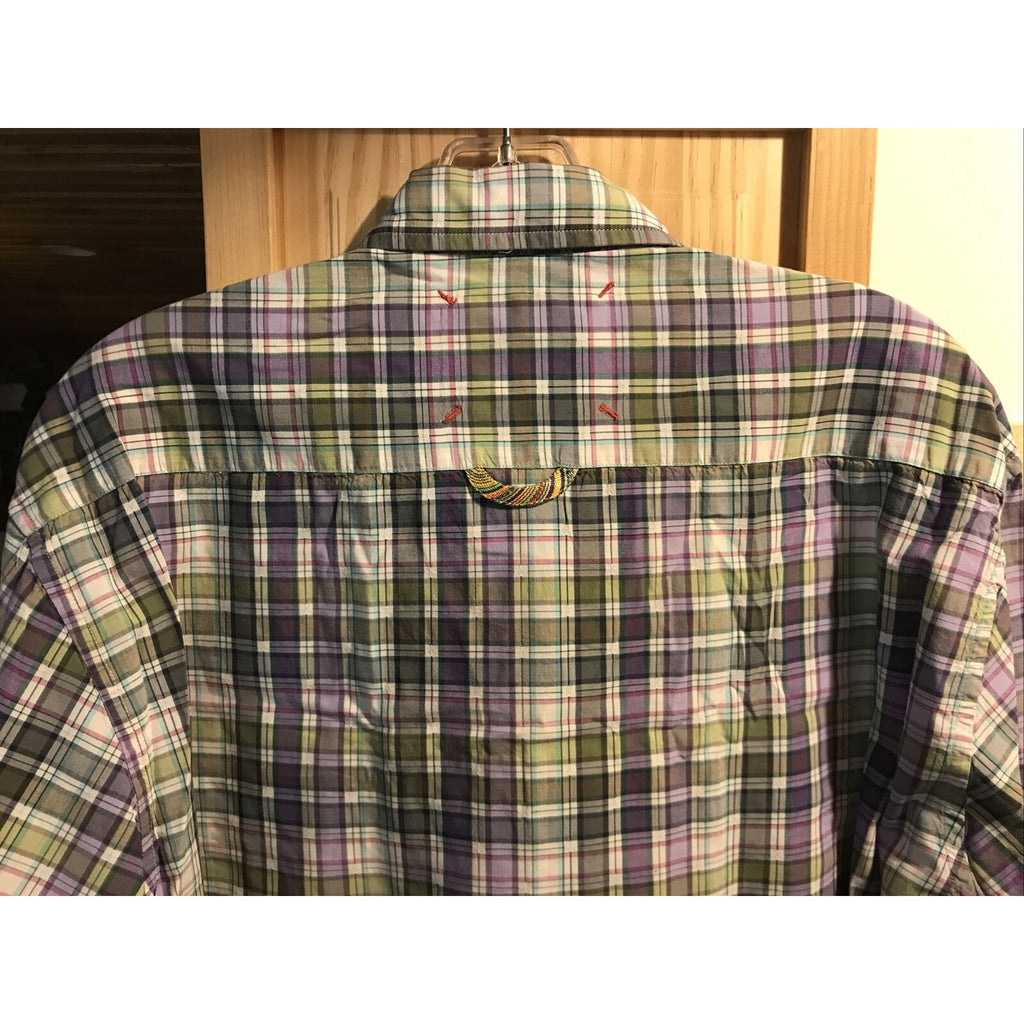 Robert Graham Men’s L Green Purple Plaid Long Sleeve Button Down Cotton Shirt