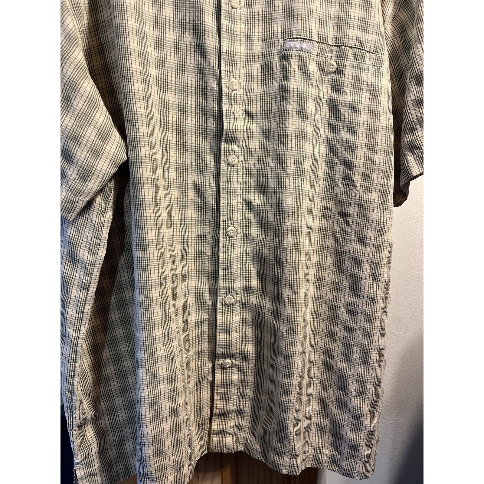 Columbia Sportswear Men’s XXL Beige Check Short Sleeve Button Down Cotton Shirt