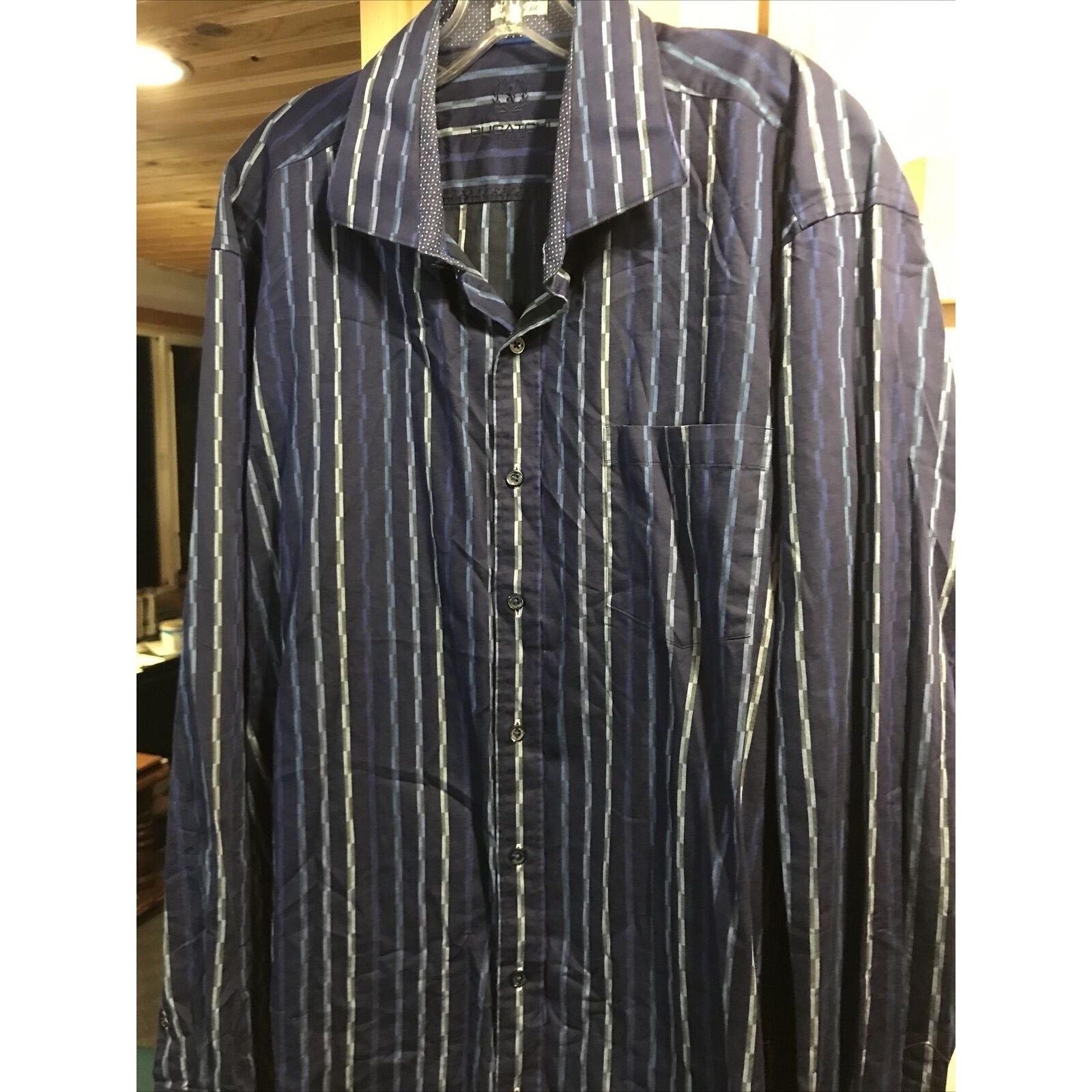 Bugatchi Uomo Men’s XXL Blue Striped Long Sleeve Button Down Cotton Shirt