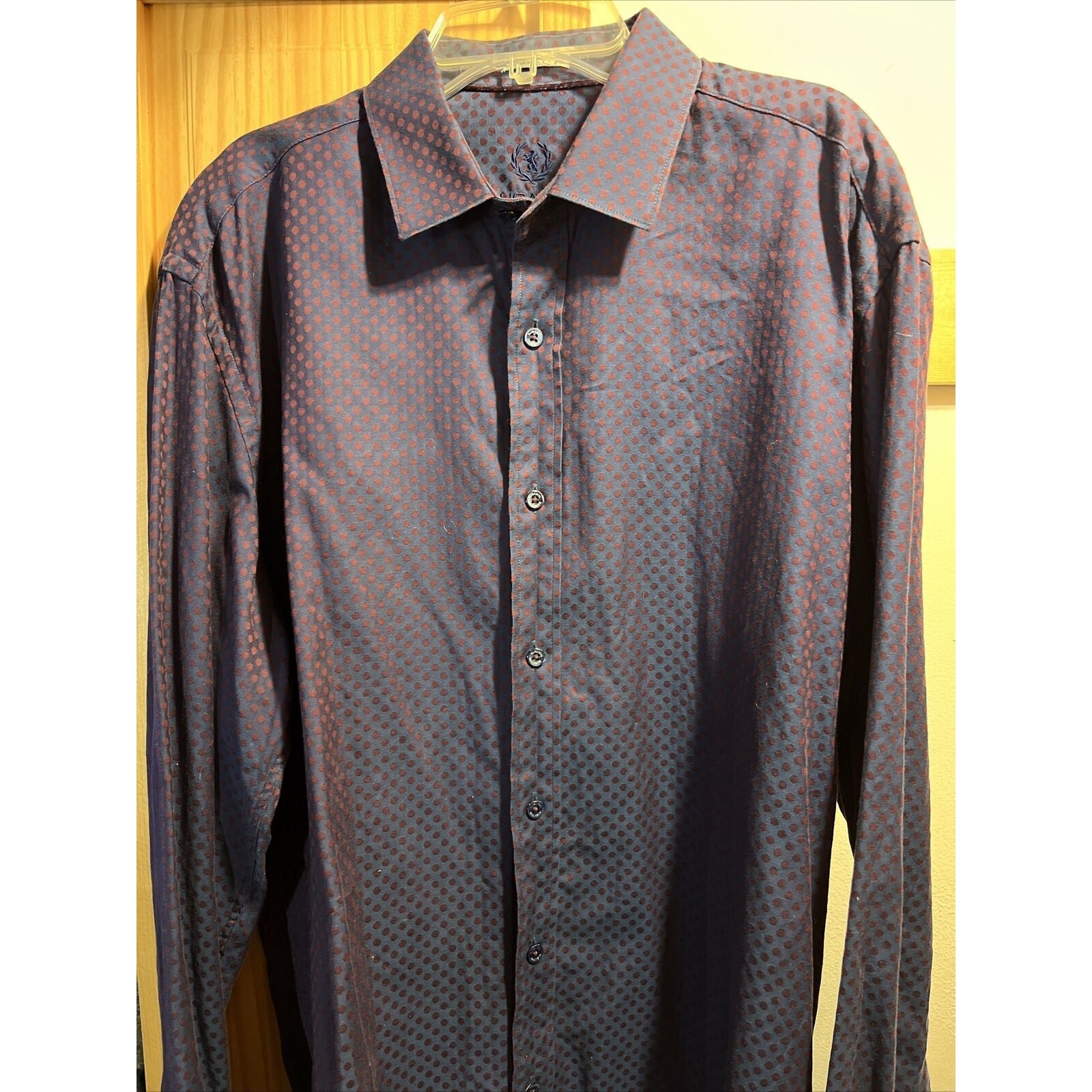 Bugatchi Uomo Men’s L Purple Geometric Dot Long Sleeve Button Down Cotton Shirt