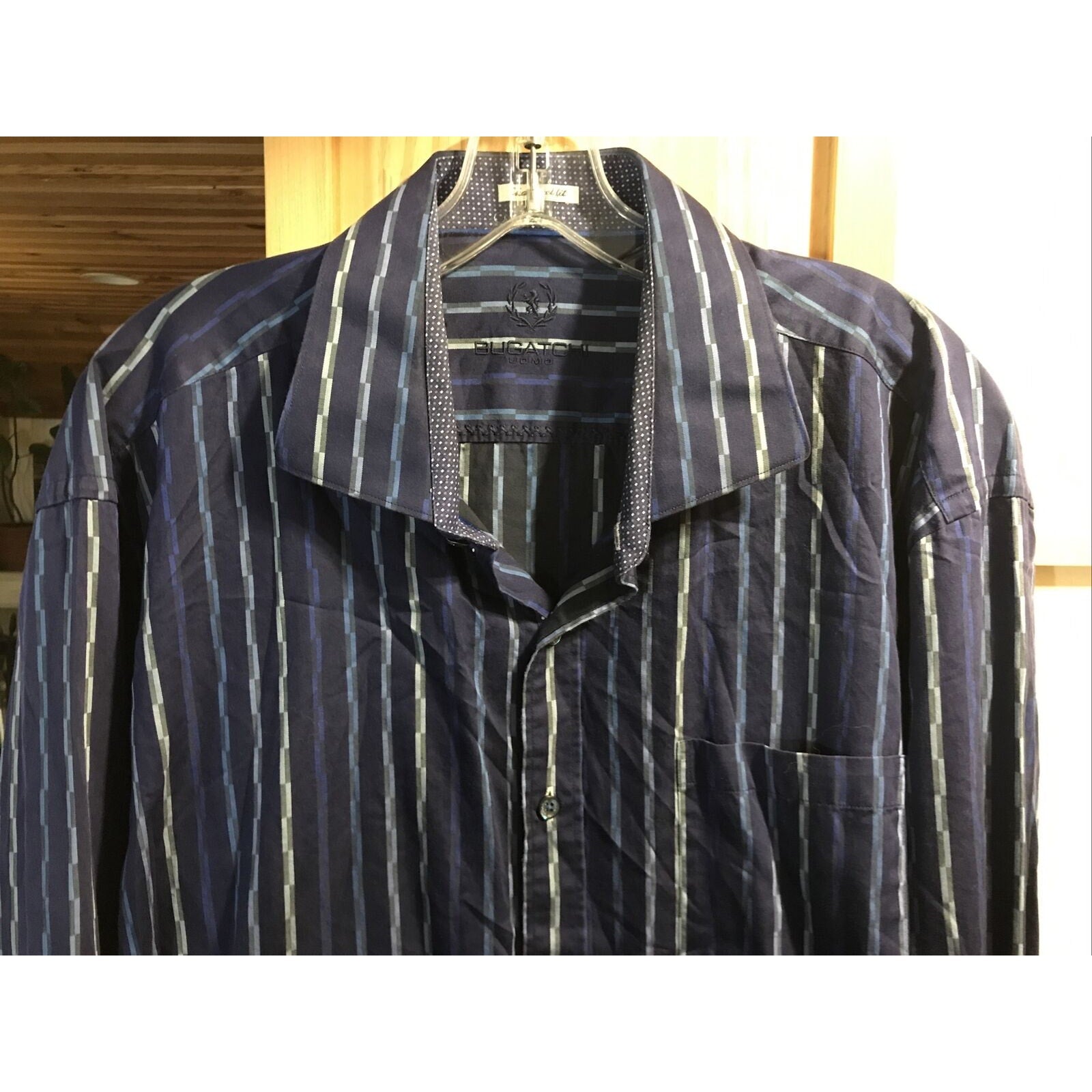 Bugatchi Uomo Men’s XXL Blue Striped Long Sleeve Button Down Cotton Shirt