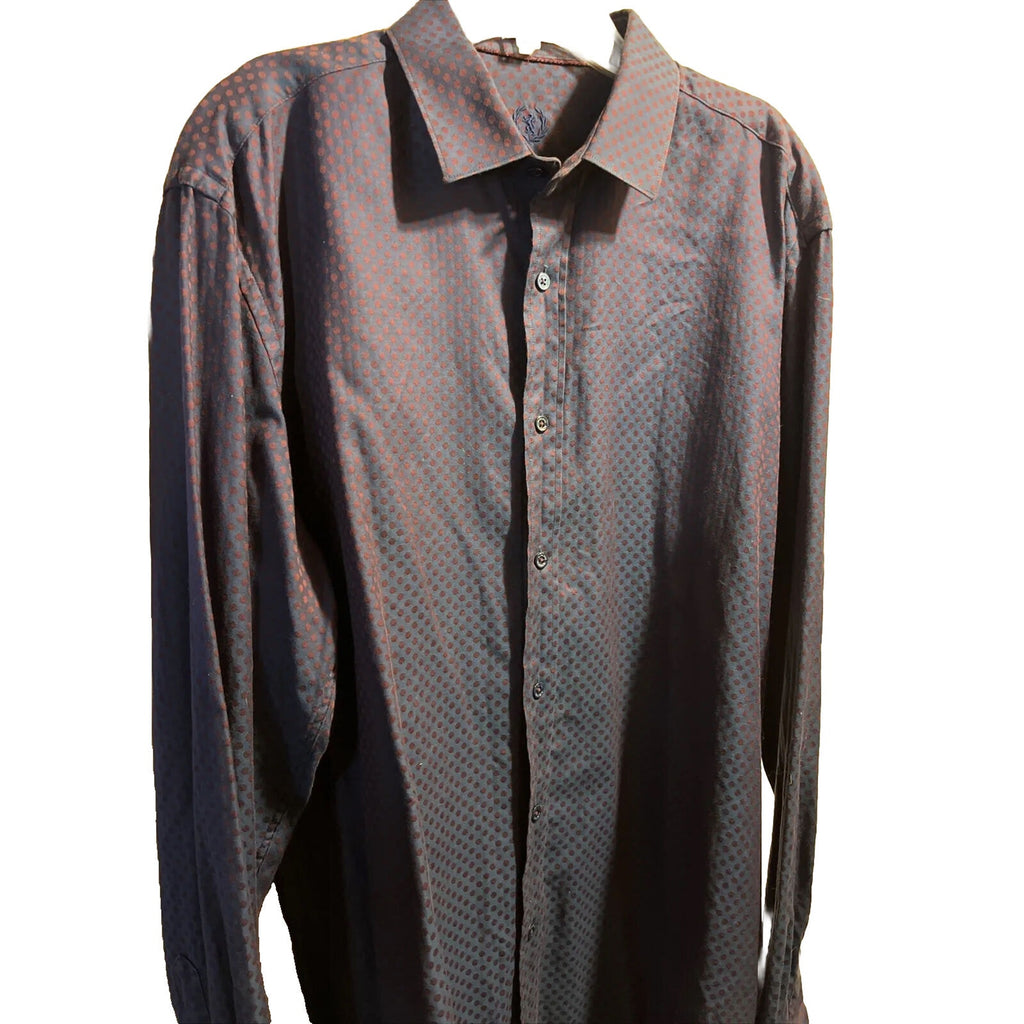 Bugatchi Uomo Men’s L Purple Geometric Dot Long Sleeve Button Down Cotton Shirt