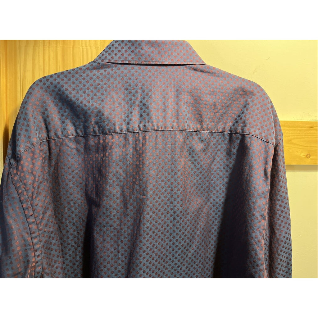 Bugatchi Uomo Men’s L Purple Geometric Dot Long Sleeve Button Down Cotton Shirt