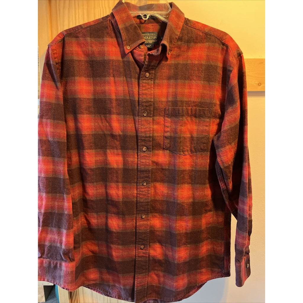 Pendleton mason men’s M red plaid long sleeve button down cotton flannel shirt
