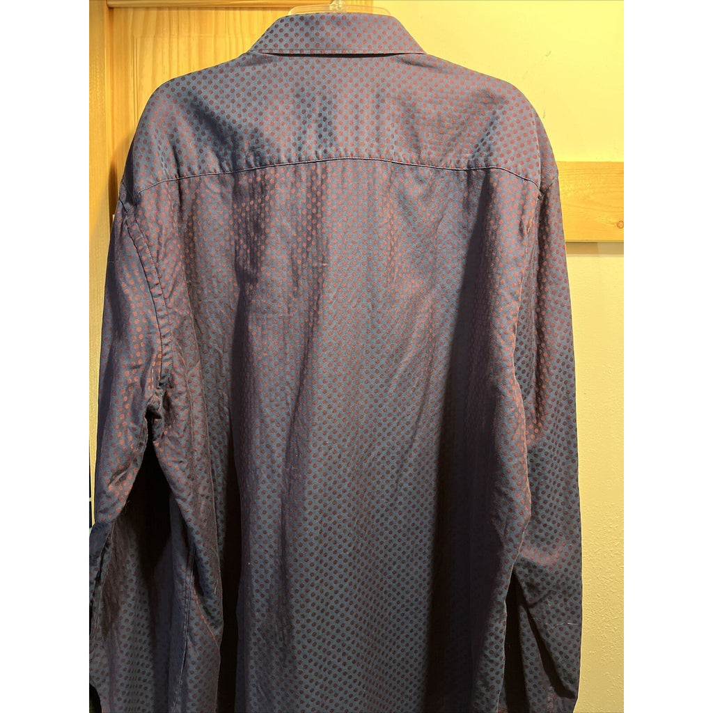 Bugatchi Uomo Men’s L Purple Geometric Dot Long Sleeve Button Down Cotton Shirt