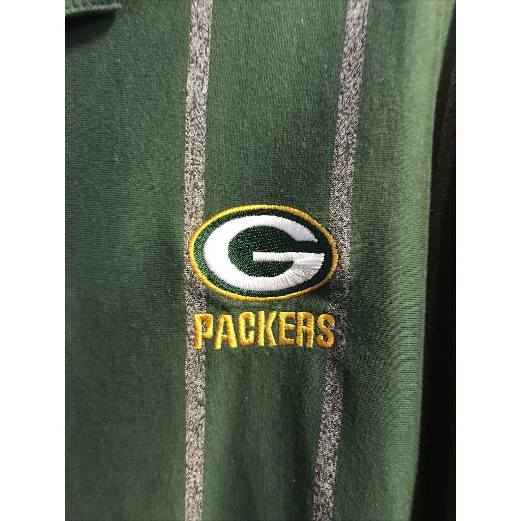 Lee Sport Vintage Men’s L Green Bay Gray Stripe SS 1/4 Button Cotton Poly Polo