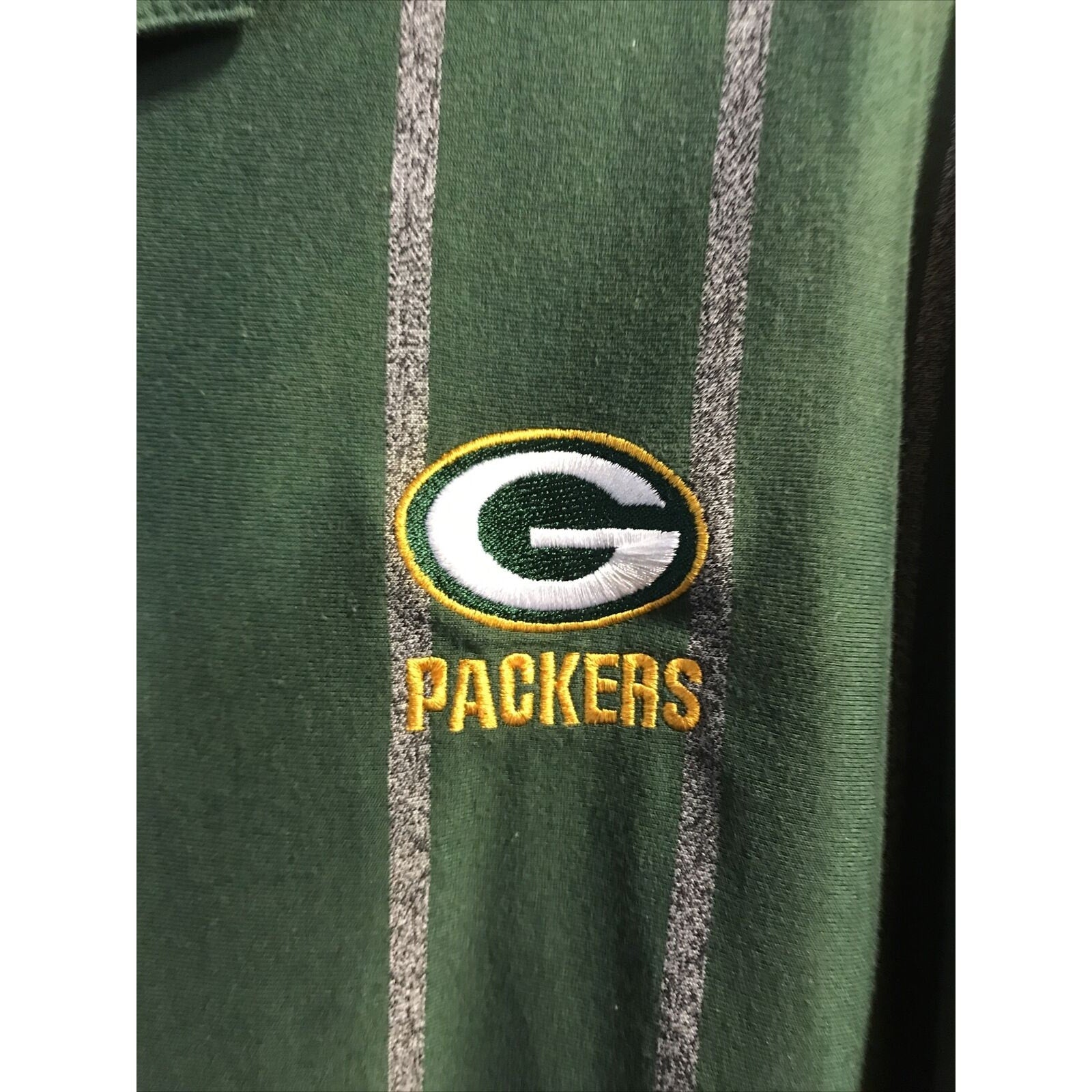 Lee Sport Vintage Men’s L Green Bay Gray Stripe SS 1/4 Button Cotton Poly Polo