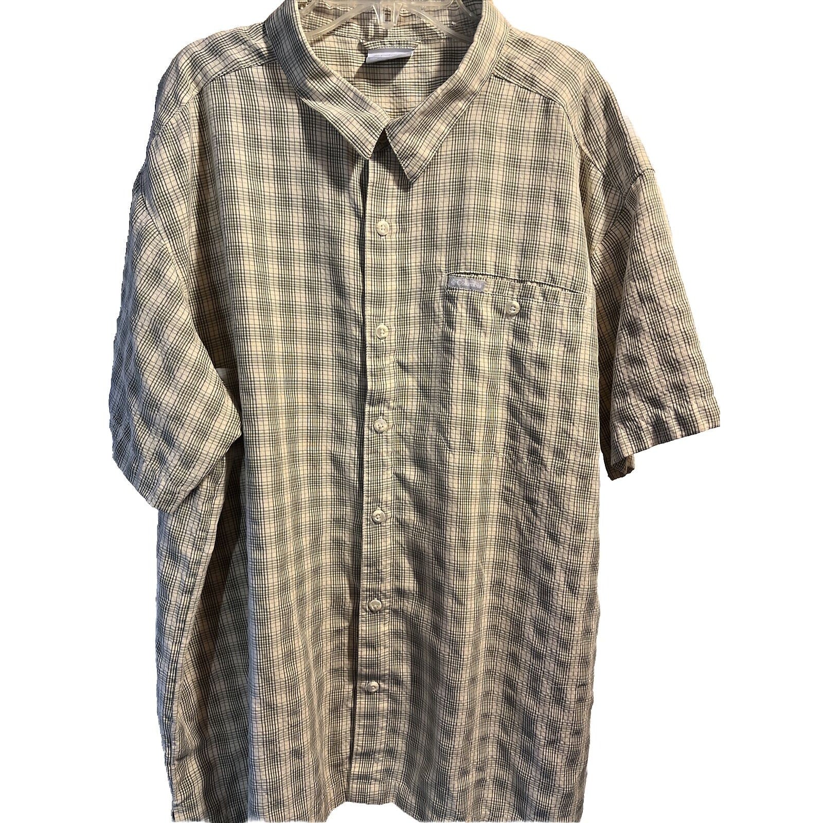 Columbia Sportswear Men’s XXL Beige Check Short Sleeve Button Down Cotton Shirt