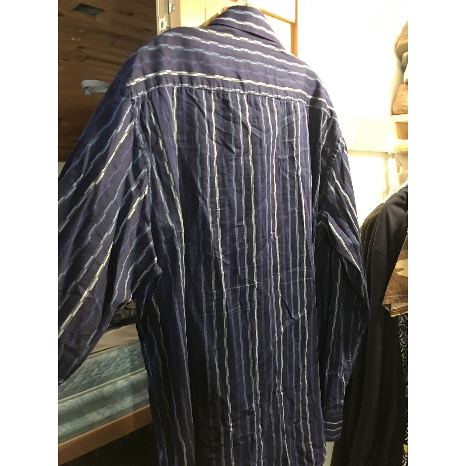 Bugatchi Uomo Men’s XXL Blue Striped Long Sleeve Button Down Cotton Shirt