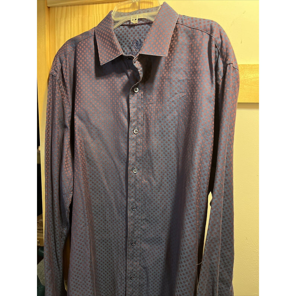 Bugatchi Uomo Men’s L Purple Geometric Dot Long Sleeve Button Down Cotton Shirt