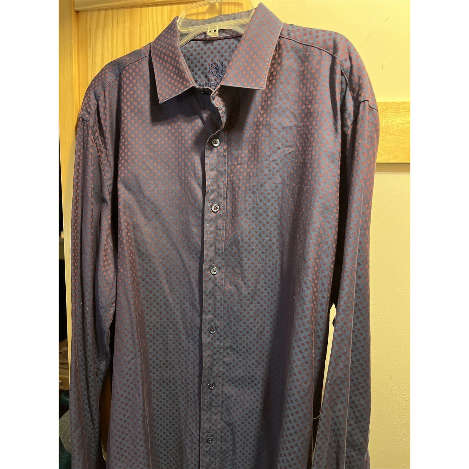 Bugatchi Uomo Men’s L Purple Geometric Dot Long Sleeve Button Down Cotton Shirt