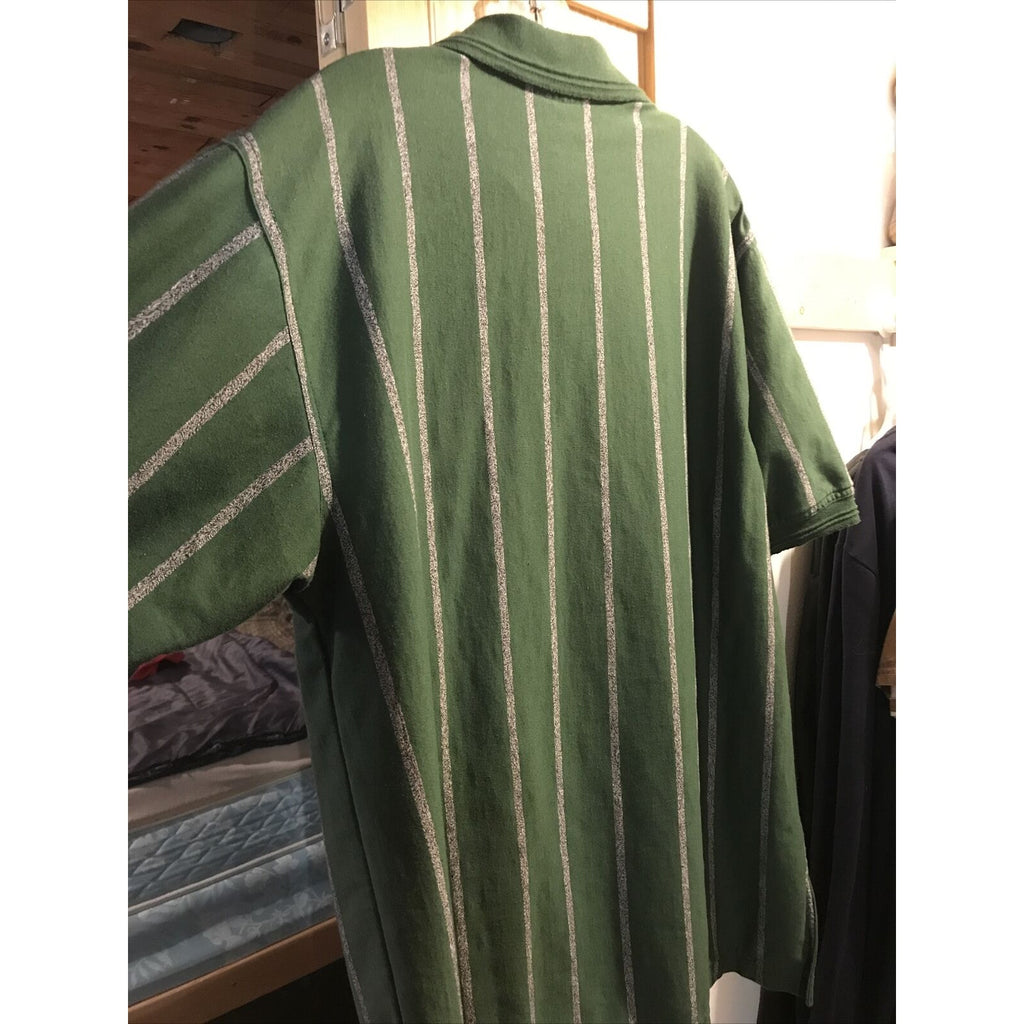 Lee Sport Vintage Men’s L Green Bay Gray Stripe SS 1/4 Button Cotton Poly Polo