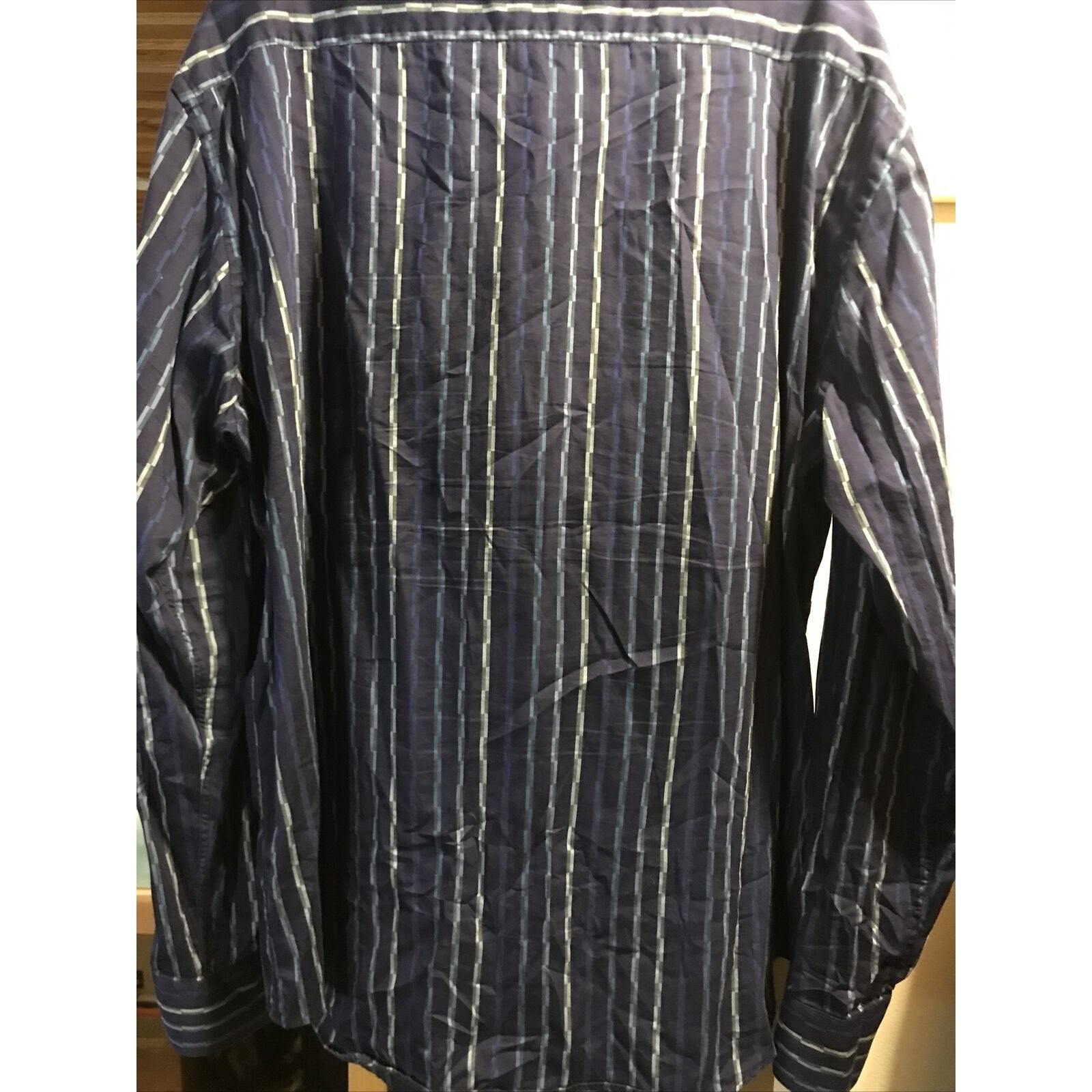 Bugatchi Uomo Men’s XXL Blue Striped Long Sleeve Button Down Cotton Shirt