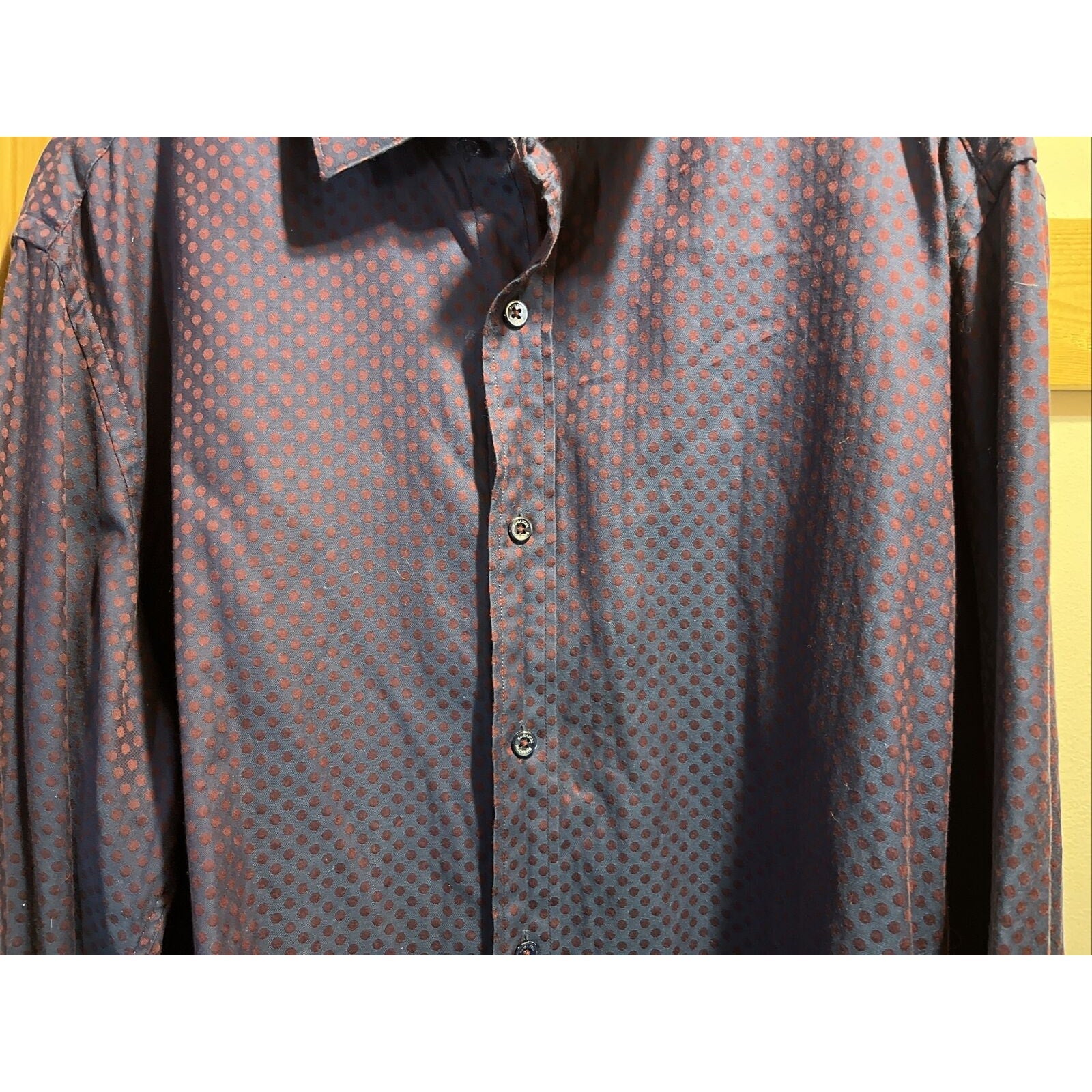 Bugatchi Uomo Men’s L Purple Geometric Dot Long Sleeve Button Down Cotton Shirt