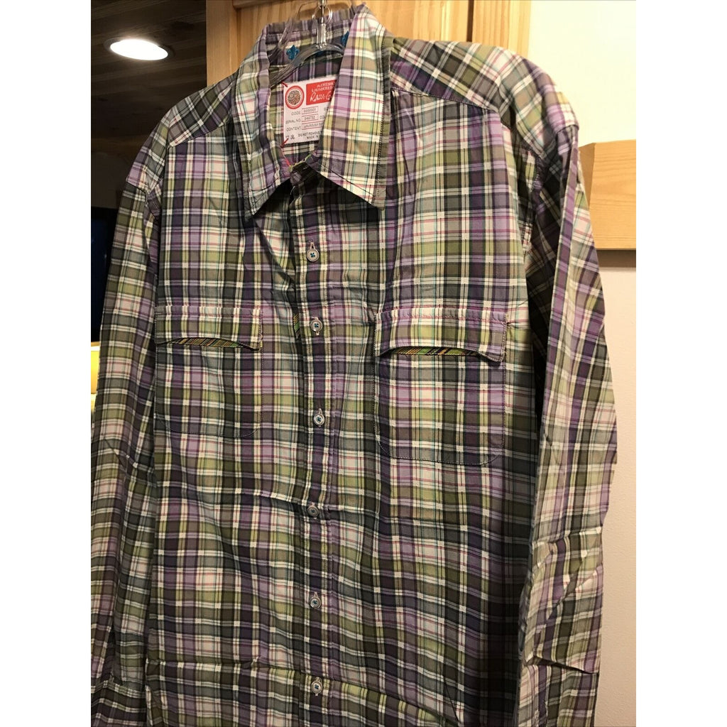 Robert Graham Men’s L Green Purple Plaid Long Sleeve Button Down Cotton Shirt