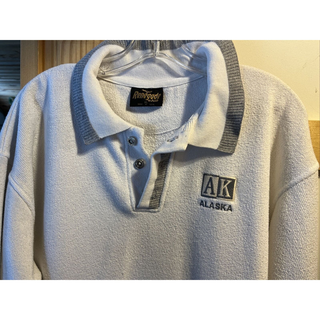 Renegade Club Vintage Men’s XL White Long Sleeve 1/4 Button Cotton Blend Sweater