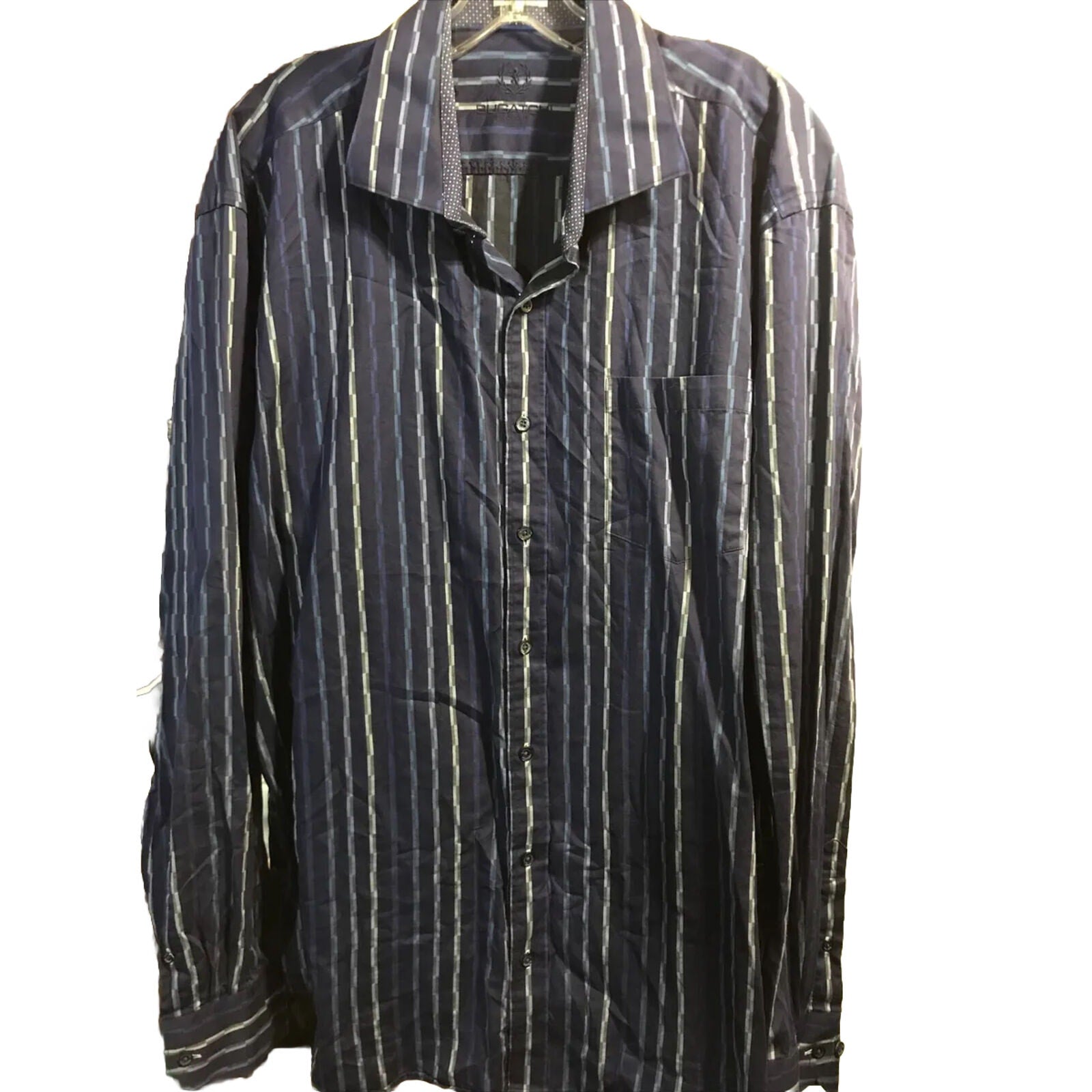 Bugatchi Uomo Men’s XXL Blue Striped Long Sleeve Button Down Cotton Shirt