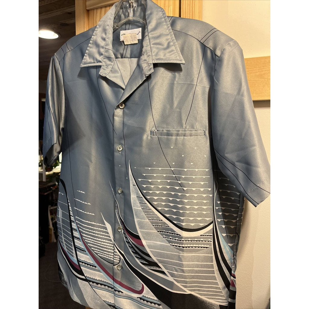 Tori Richard Vintage Men's Small Gray SS Button Down Polyester Hawaiian Shirt