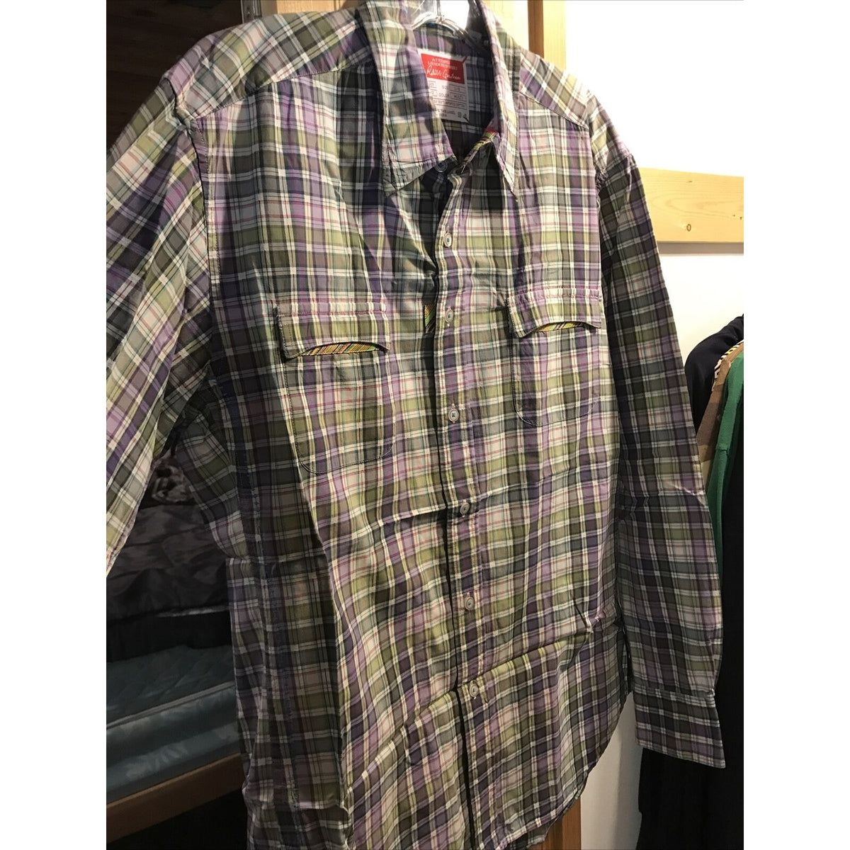 Robert Graham Men’s L Green Purple Plaid Long Sleeve Button Down Cotton Shirt