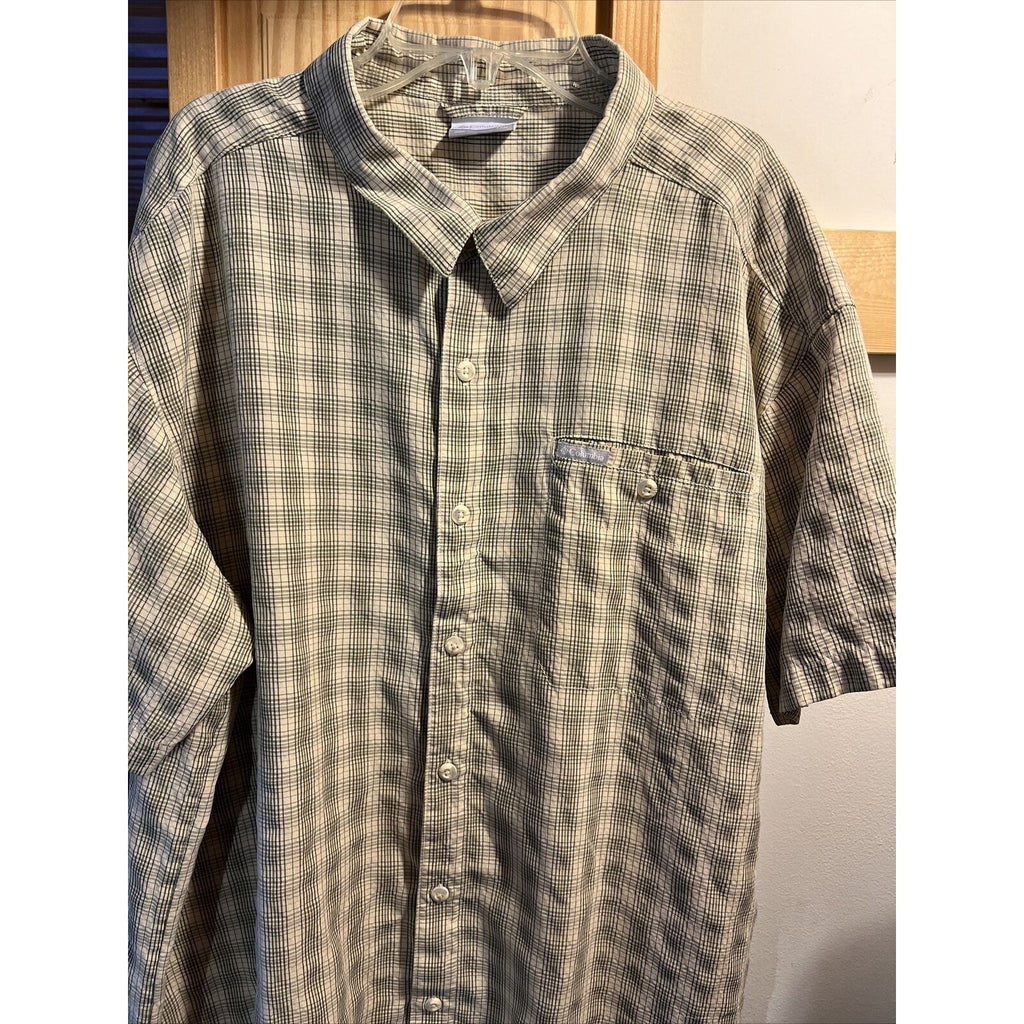 Columbia Sportswear Men’s XXL Beige Check Short Sleeve Button Down Cotton Shirt